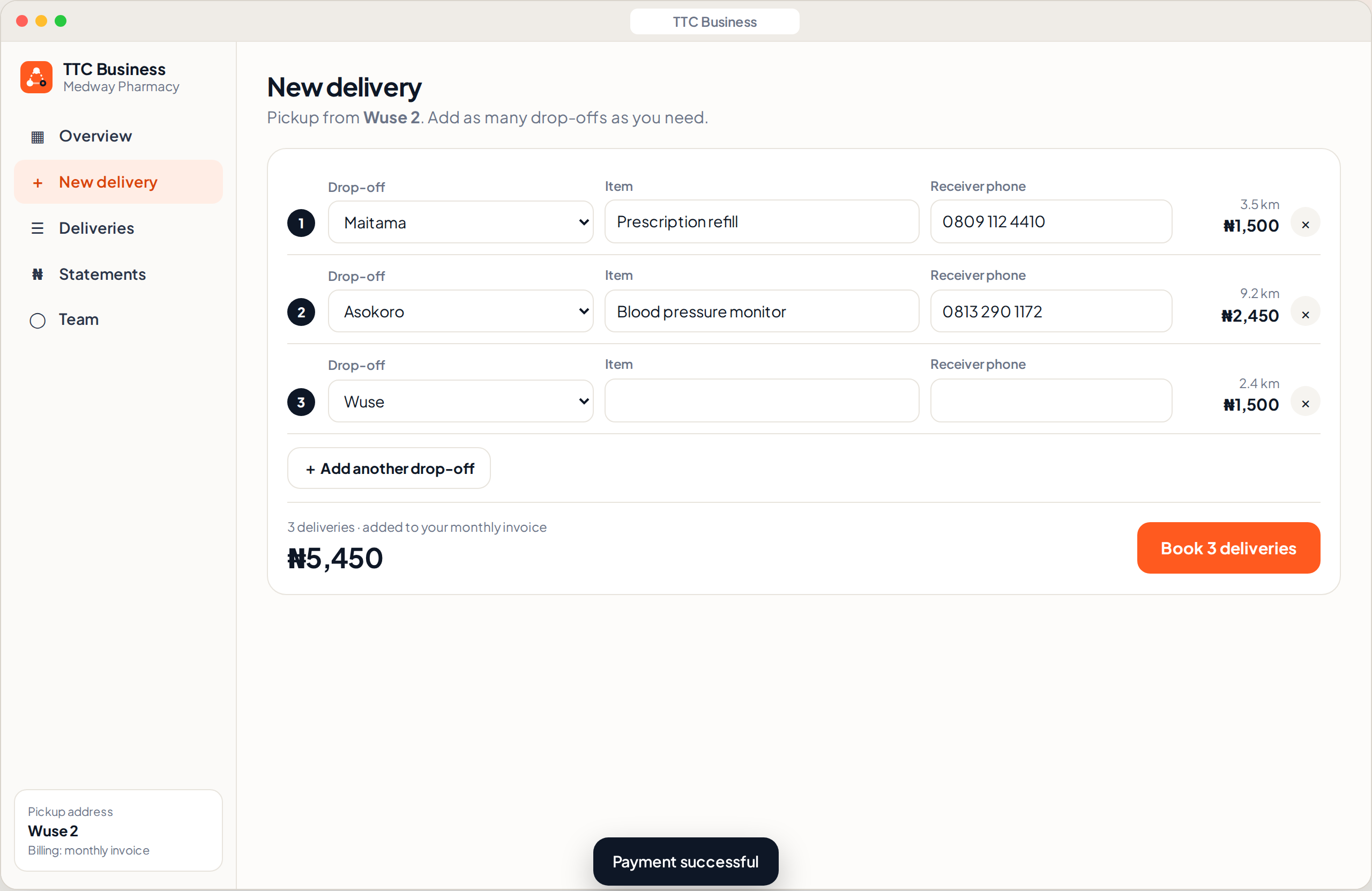 Business portal screen